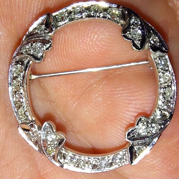 Vintage Jewelry - Antique Silver Brooch with Diamond Accents Estate Sale Find